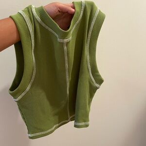 Cropped Green Tank with Stitching Detail
